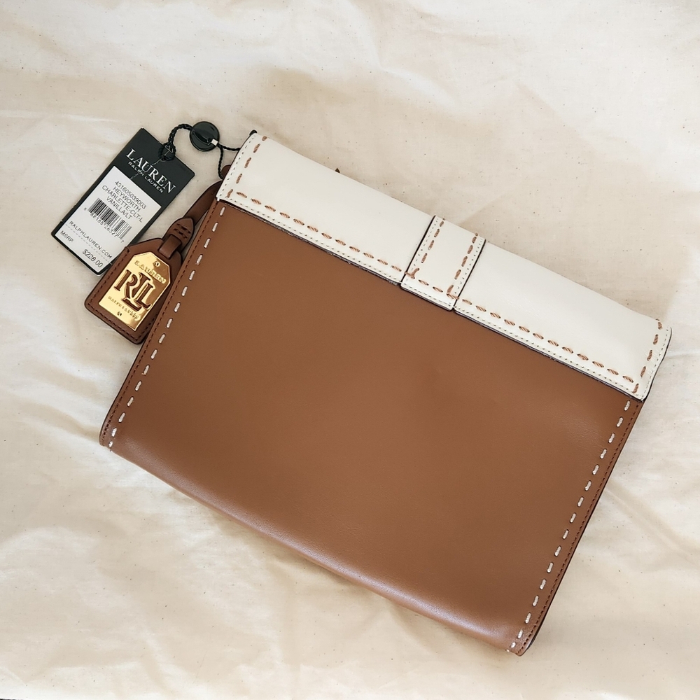 Lauren Ralph Lauren White and Brown Shoulder /Clutch Bag - Picture 4 of 13